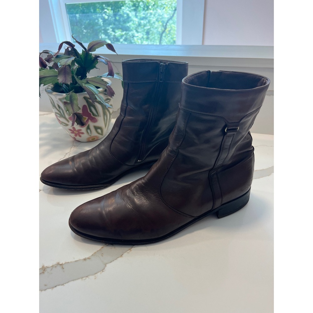 Bally Marshall Brown Leather Ankle Zip Boots Mens 9.5 M Made in Italy